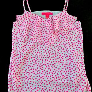 Lilly Pulitzer Top size XS NWOT! Karmen Ruffle Cami Pink Polka dots
